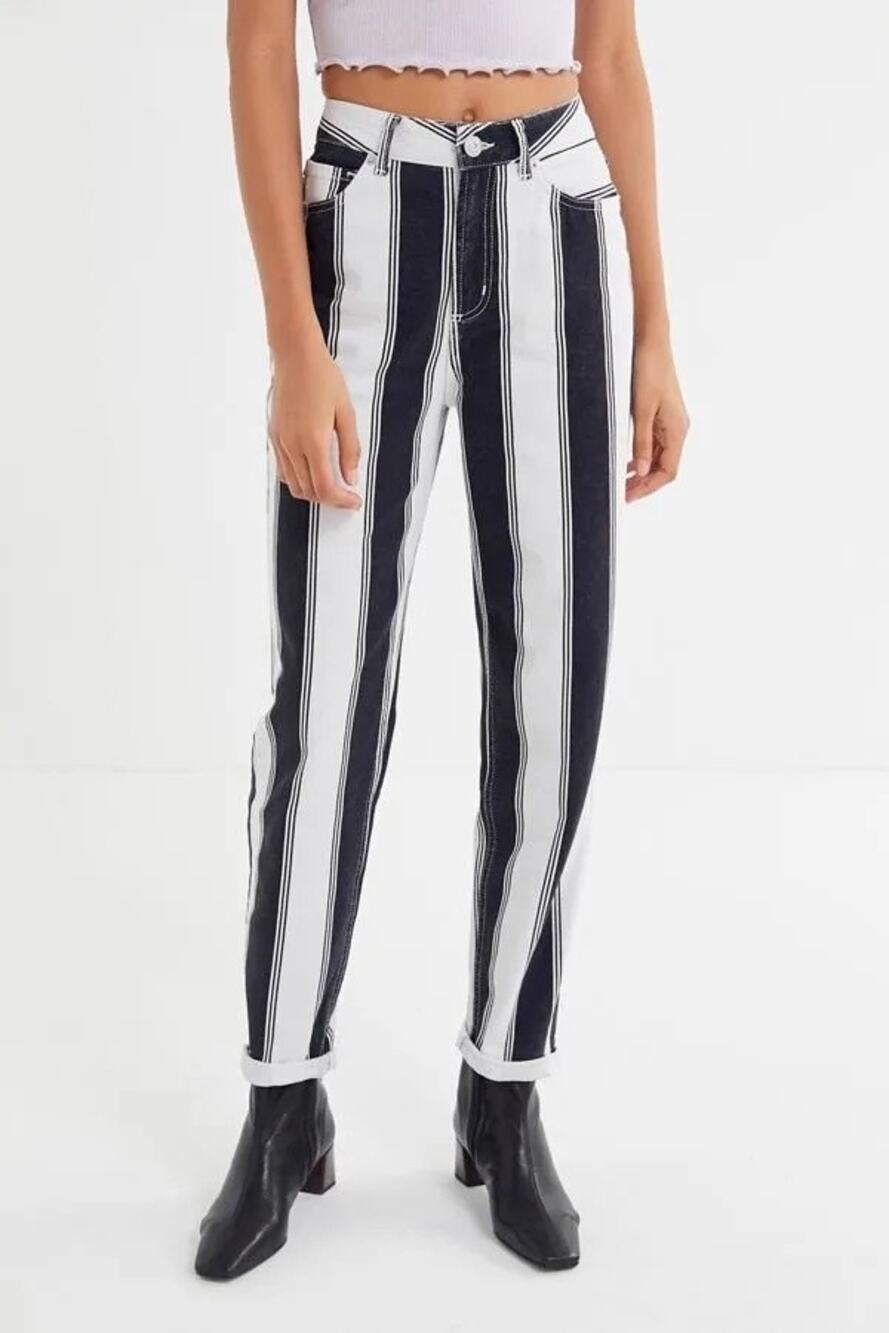 BDG Urban Outfitters MOM High Rise Vertical Stripe Denim Straight Leg Jeans 30
